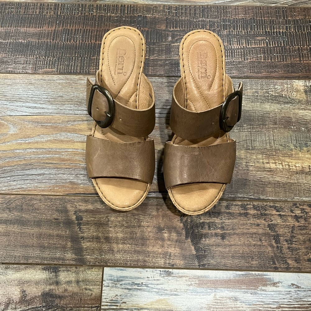 Born Leather Cork Wedge Sandals